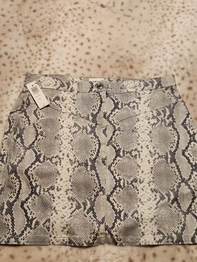 New Kelsey Python Print Mini Skirt in Grey and Cream